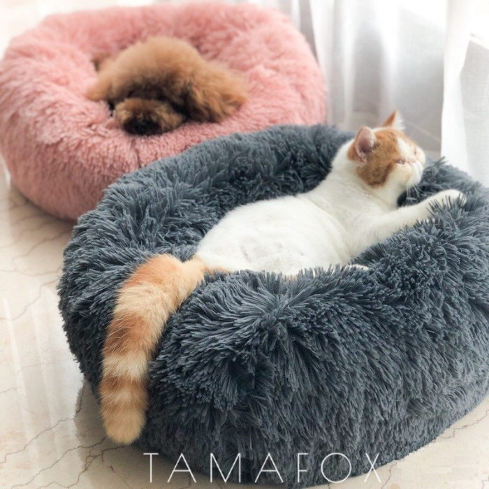 Long Plush Super Soft Pet Round Bed - tamafox